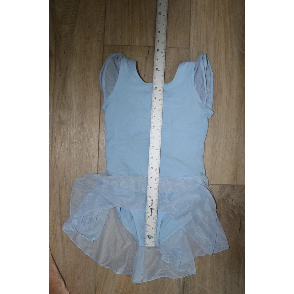 Girls Light Blue Ballet Leotard Mesh Skirt‎ Criss Cross Back Size M